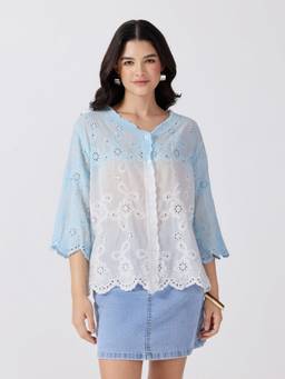 SHOWOFFFF - Women’S Ombre Embroidered Blue Shirt