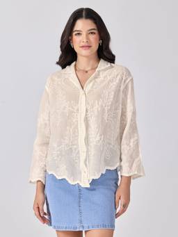 SHOWOFFFF - Women’S Embroidered Cream Shirt