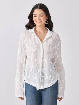 SHOWOFFFF - Women’S Floral Embroidered White Shirt