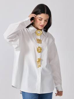 SHOWOFFFF - Women’S White Shirt with Brooch
