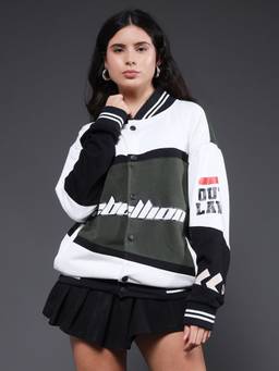 PRONK - Women Colourblocked Bomber Olive Jacket