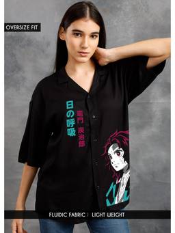 PRONK - Tanjrio Womens Fluidic Oversized Black Shirt