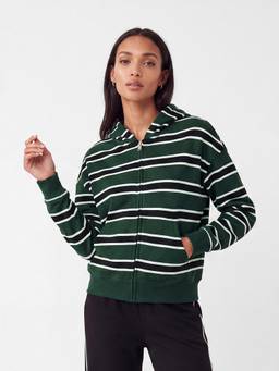 max - Women Striped Hooded Green Jacket