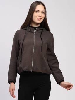 Global Republic - Polyester Blend Solid Hooded Brown Jacket