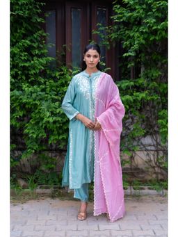 MINSH - Peony Blue Kurta With Pant And Dupatta (Set of 3)