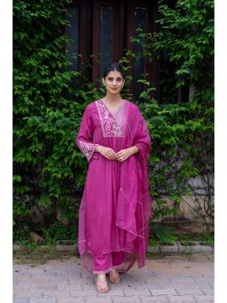 MINSH - Cerise Purple Kurta With Pant And Dupatta (Set of 3)