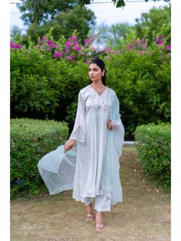 MINSH - Blue Bell Kurta With Pant And Dupatta (Set of 3)