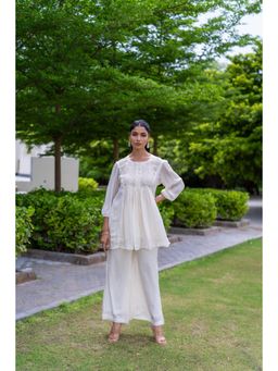 MINSH - Pristine White Kurti With Palazzo (Set of 2)