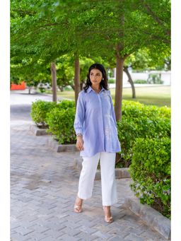 MINSH - Lunara Blue Shirt Style Kurti With Pant (Set of 2)