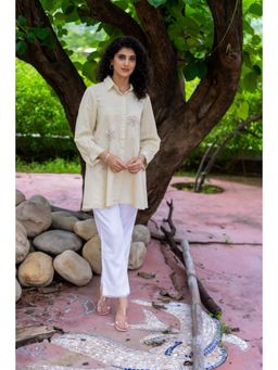 MINSH - Solace Beige Shirt Style Kurti With Pant (Set of 2)