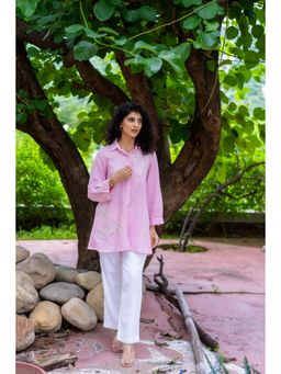 MINSH - Pink Bliss Shirt Style Kurti With Pant (Set of 2)