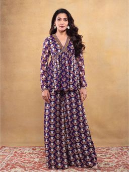 Vama Asher - Purple Peplum Kurti With Palazzo (Set of 2)