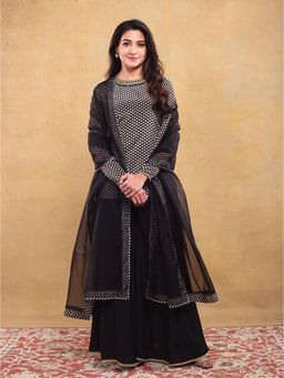 Vama Asher - Black Butti Sharara With Kurti And Dupatta (Set of 3)