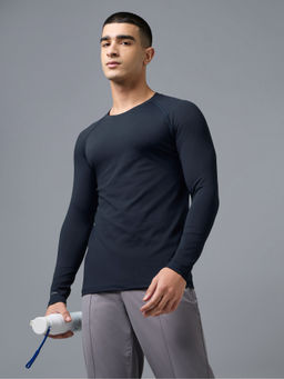 Technosport - Navy Blue Men's Compression Full Sleeve Stretch Slim Fit Gym T-Shirt