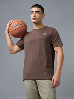 Technosport - Brown Men Solid Slim Fit Crew Neck Sports T-Shirt