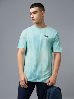 Technosport - Blue Men Abstract Print Slim Fit Crew Neck Sports T-Shirt