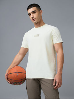 Technosport - Off White Men Textured Printed Slim Fit Crew Neck Sports T-Shirt