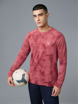 Technosport - Red Men Jacquard Slim Fit Crew Neck Sports T-Shirt
