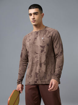 Technosport - Brown Men Jacquard Slim Fit Crew Neck Sports T-Shirt