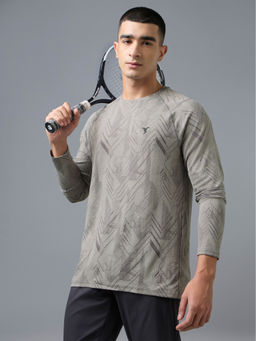 Technosport - Grey Men Jacquard Slim Fit Crew Neck Sports T-Shirt