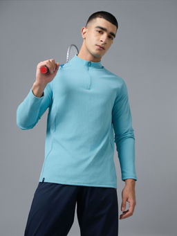 Technosport - Blue Men Textured Slim Fit Mock Neck Sports T-Shirt