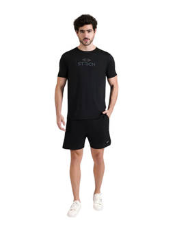 STRCH - Mens Black Solid Regular Fit Sports Shorts