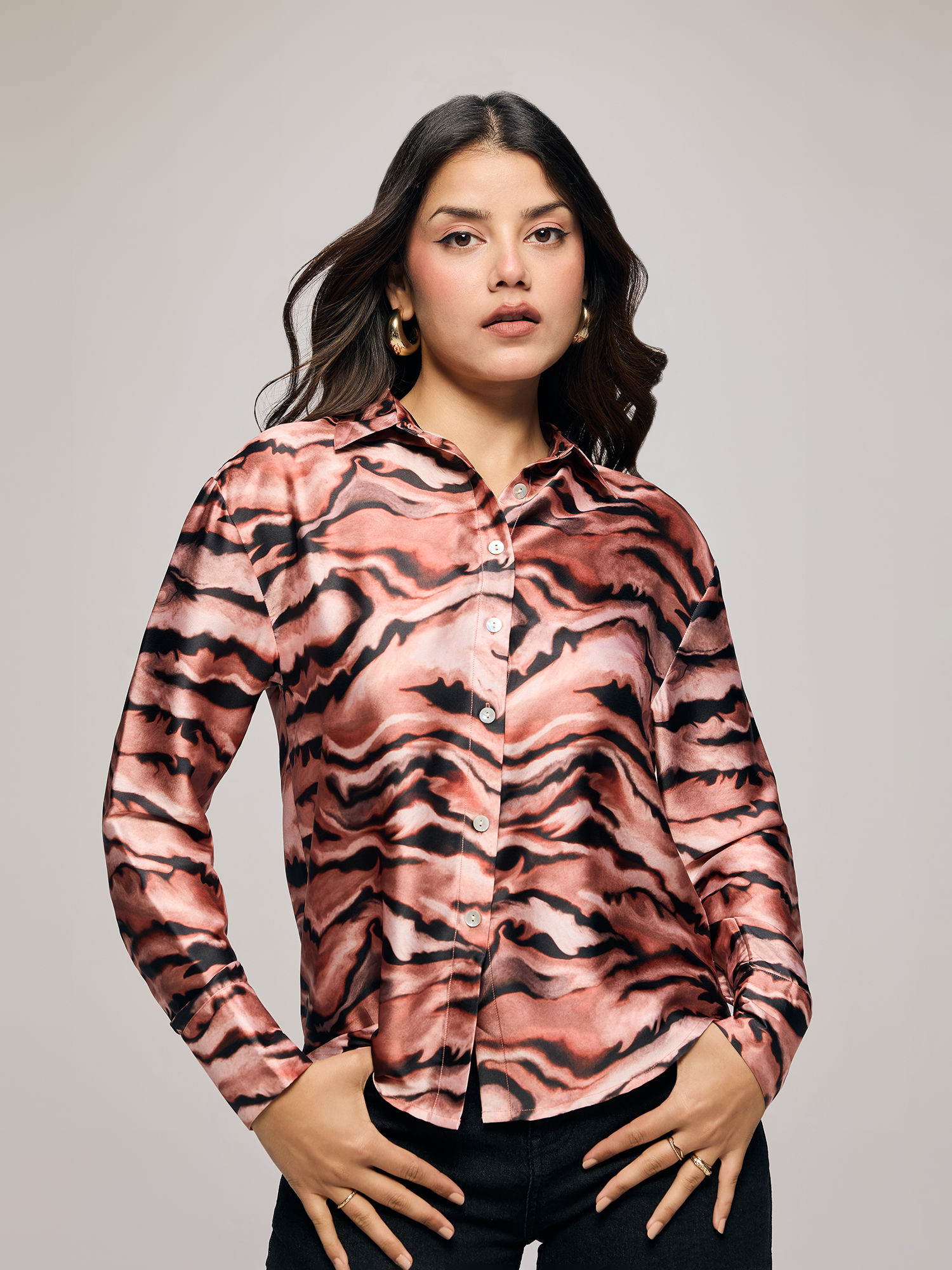Multi-Color Satin Animal Printed Shirt (XL)-picture-25