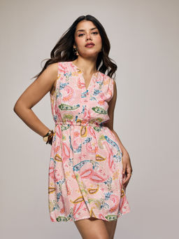 Twenty Dresses by Nykaa Fashion - Multi-Color Paisley Sleeveless Cinched Waist Mini Dress (2XL)