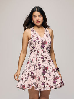 Twenty Dresses by Nykaa Fashion - Pink Floral V-Neck Tie-Back Mini Dress (2XL)