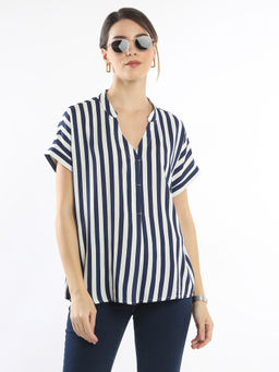 Gazillion - Esme Women Dark Blue and White Stripes Shirt