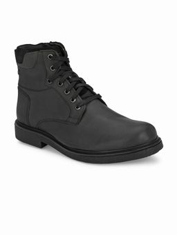 Delize - Leather- Black Solid Men's Leather Ankle Derby Boots