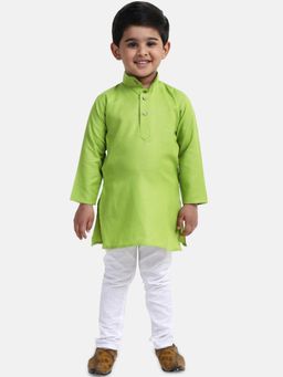 BownBee - Stand Collar Cotton Kurta Pyjama- Green (Set of 2)