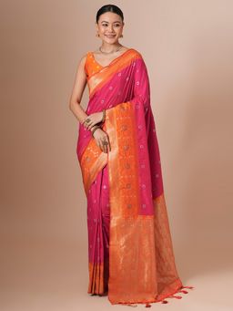Akhilam - Pink Women's Silk Blend Woven Saree with Unstitched Blouse
