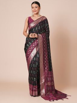 Akhilam - Black Women's Silk Blend Woven Saree with Unstitched Blouse