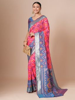 Akhilam - Pink Women's Silk Blend Woven Saree with Unstitched Blouse
