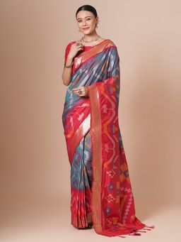 Akhilam - Grey Women's Silk Blend Woven Saree with Unstitched Blouse
