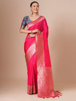 Akhilam - Pink Women's Silk Blend Woven Saree with Unstitched Blouse