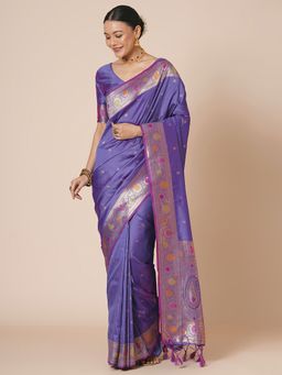 Akhilam - Lavender Women's Silk Blend Woven Saree with Unstitched Blouse