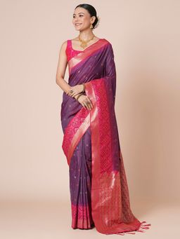 Akhilam - Purple Women's Silk Blend Woven Saree with Unstitched Blouse