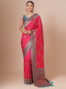 Akhilam - Pink Women's Silk Blend Woven Saree with Unstitched Blouse