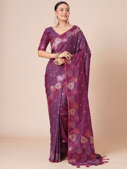 Akhilam - Purple Women's Silk Blend Woven Saree with Unstitched Blouse
