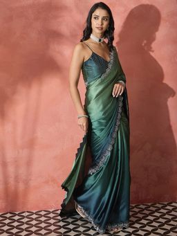 Akhilam - Grey Women's Satin Silk Embellished Saree with Unstitched Blouse