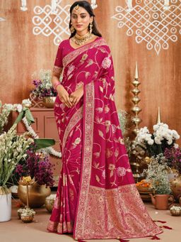 Akhilam - Pink Women's Viscose Silk Woven Saree with Unstitched Blouse