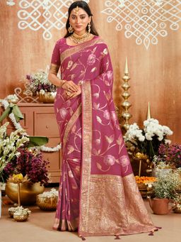 Akhilam - Mauve Women's Viscose Silk Woven Saree with Unstitched Blouse