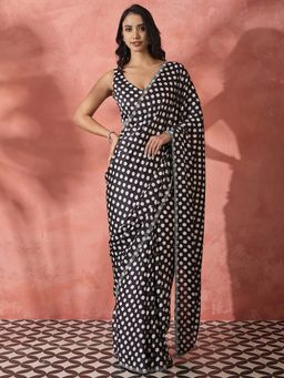 Akhilam - Black Women's Georgette Embellished Saree with Unstitched Blouse