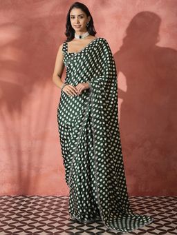 Akhilam - Green Women's Georgette Embellished Saree with Unstitched Blouse