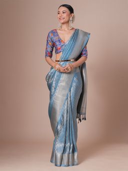 Akhilam - Blue Women's Tissue Woven Saree with Unstitched Blouse