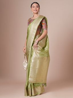 Akhilam - Green Women's Tissue Woven Saree with Unstitched Blouse