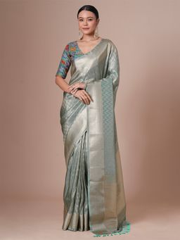 Akhilam - Green Women's Tissue Woven Saree with Unstitched Blouse