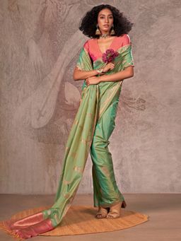 Akhilam - Green Women's Pure Silk Woven Saree with Unstitched Blouse